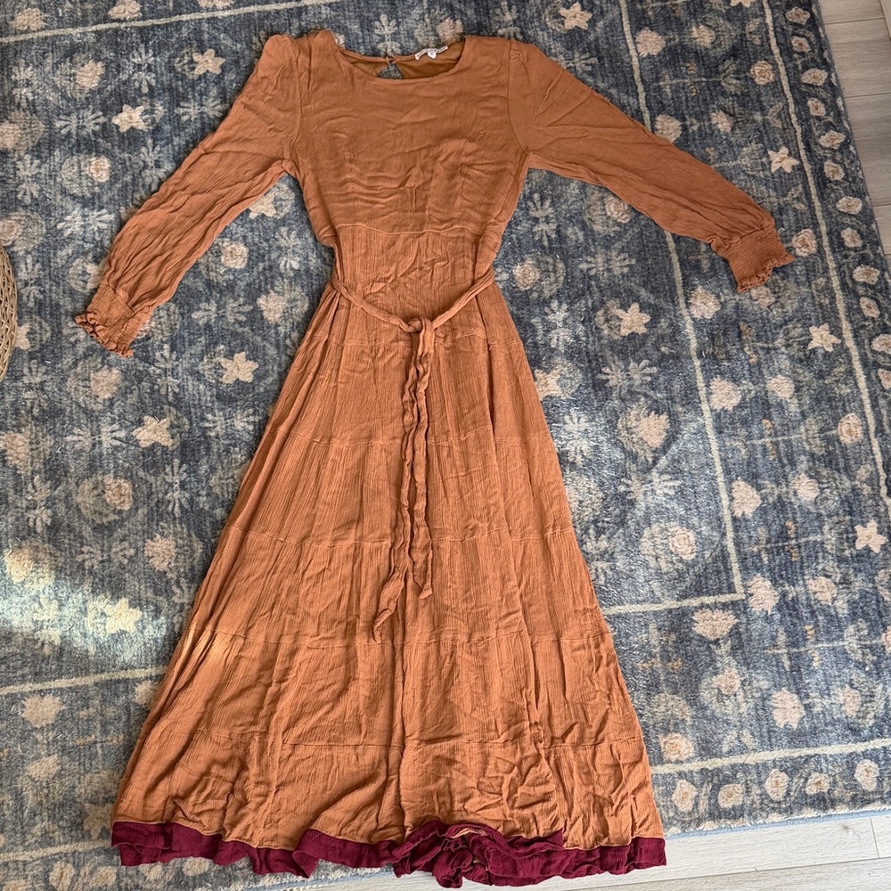 Baltic Born Rust Maxi Dress with Burgundy Hem